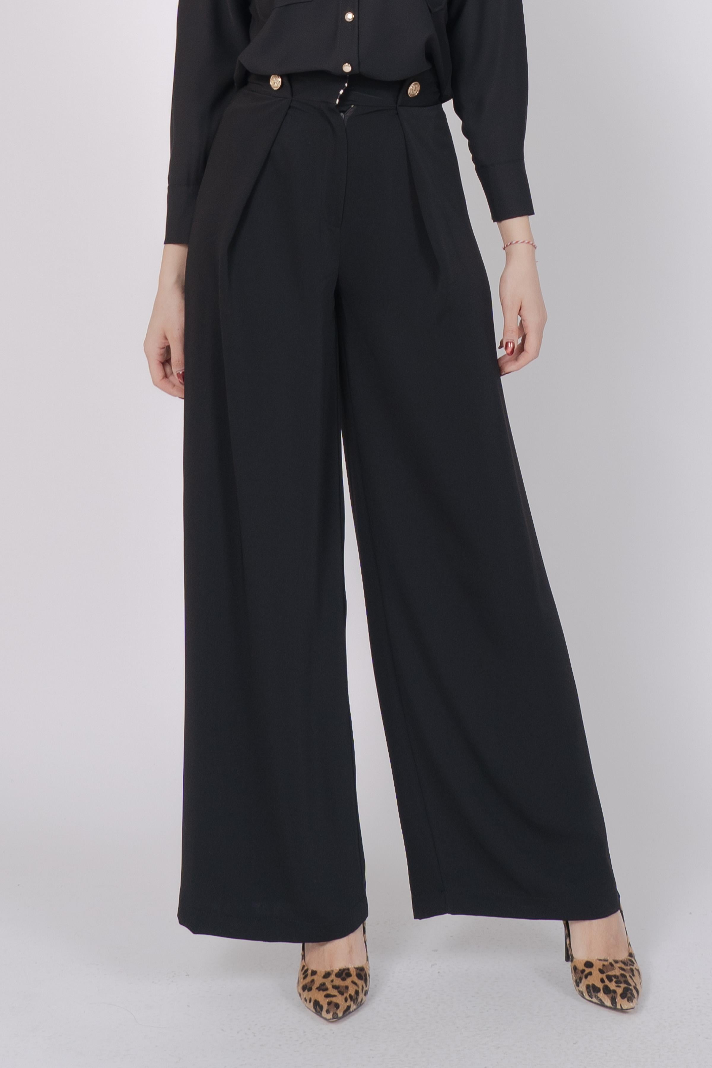Ön Pile Ve Düğme Detaylı Pantolon 30237 - SIYAH