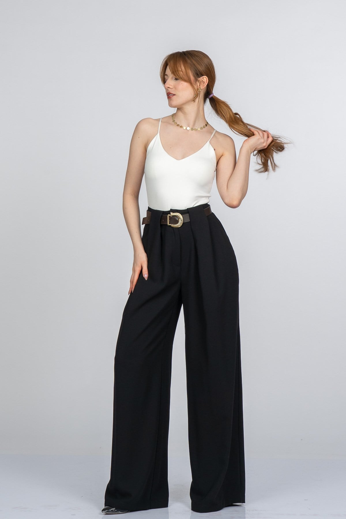 PAMELA PİLELİ PANTOLON - SIYAH