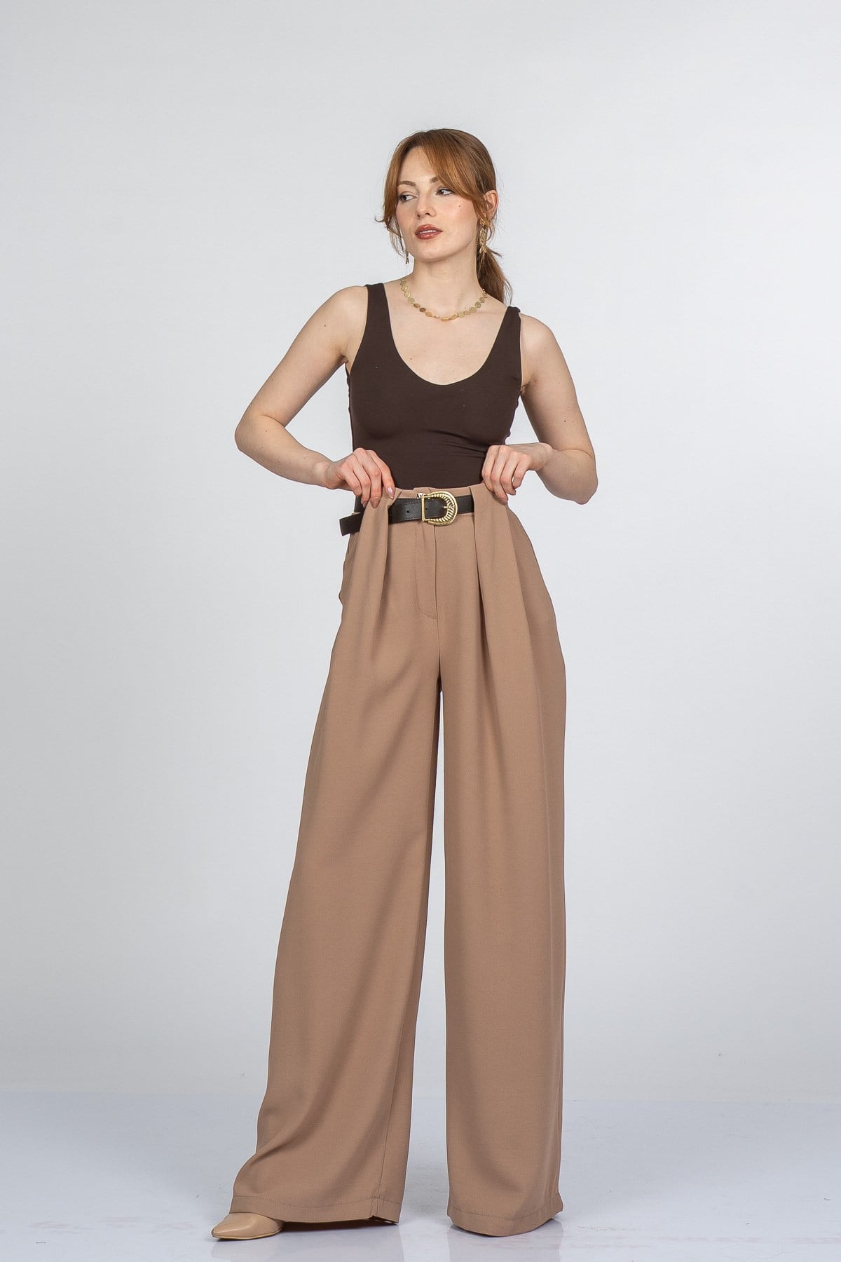 PAMELA PİLELİ PANTOLON - CAMEL