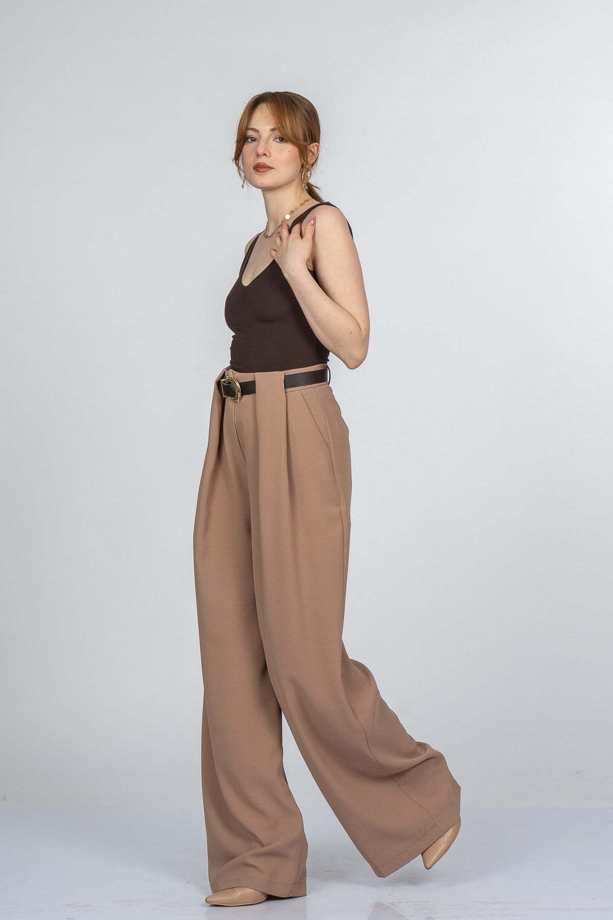 PAMELA PİLELİ PANTOLON - CAMEL