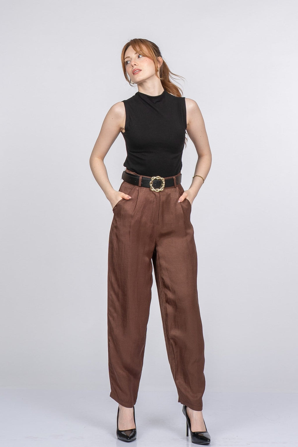 PATRICIA KEMERLİ PANTOLON - KAHVE