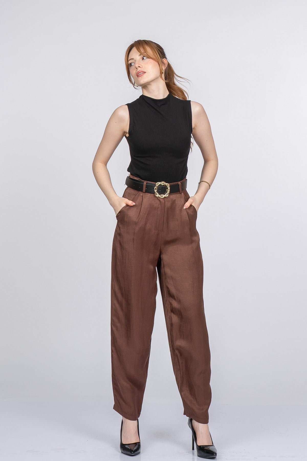 PATRICIA KEMERLİ PANTOLON - KAHVE