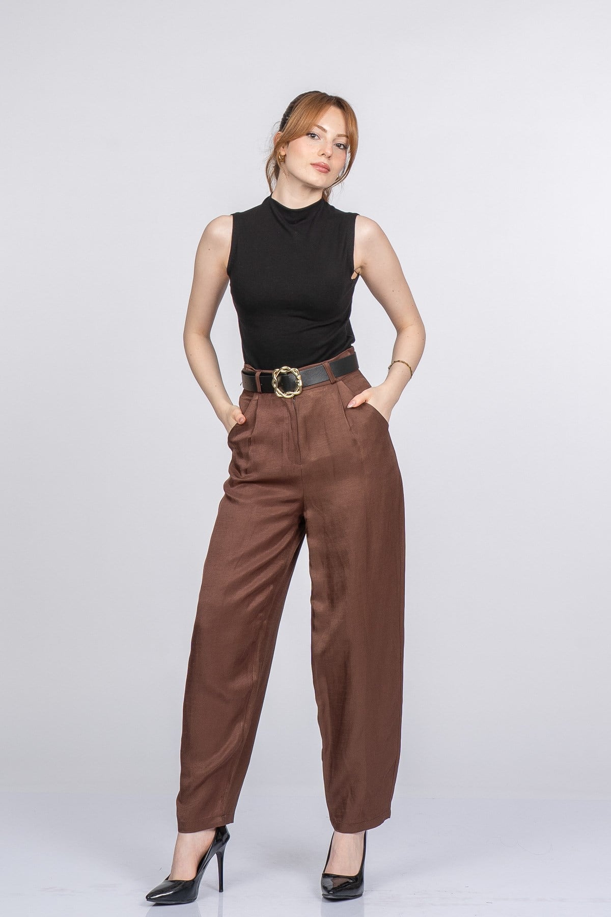 PATRICIA KEMERLİ PANTOLON - KAHVE