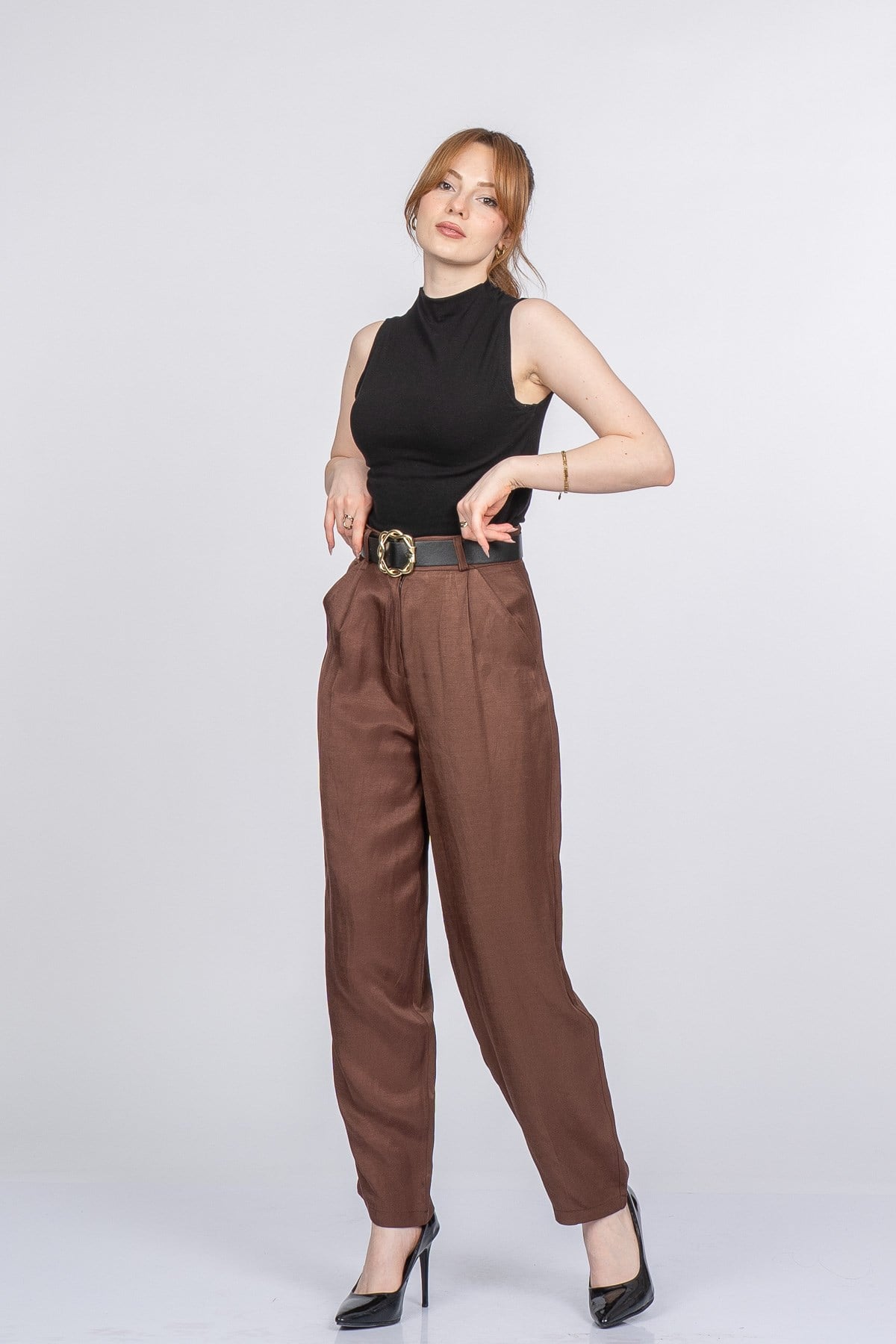PATRICIA KEMERLİ PANTOLON - KAHVE