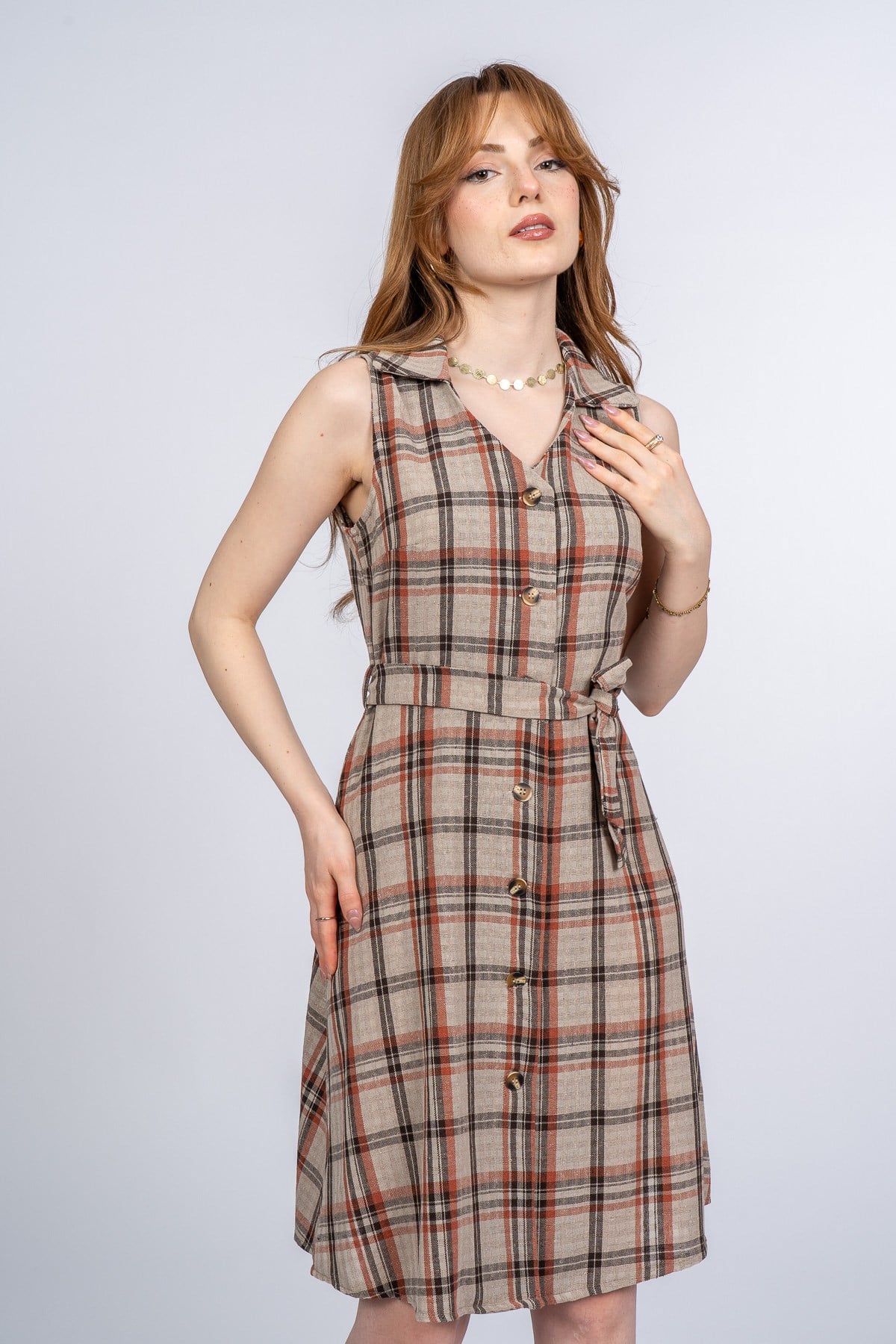 PHOEBE KETEN ELBİSE - BEJ