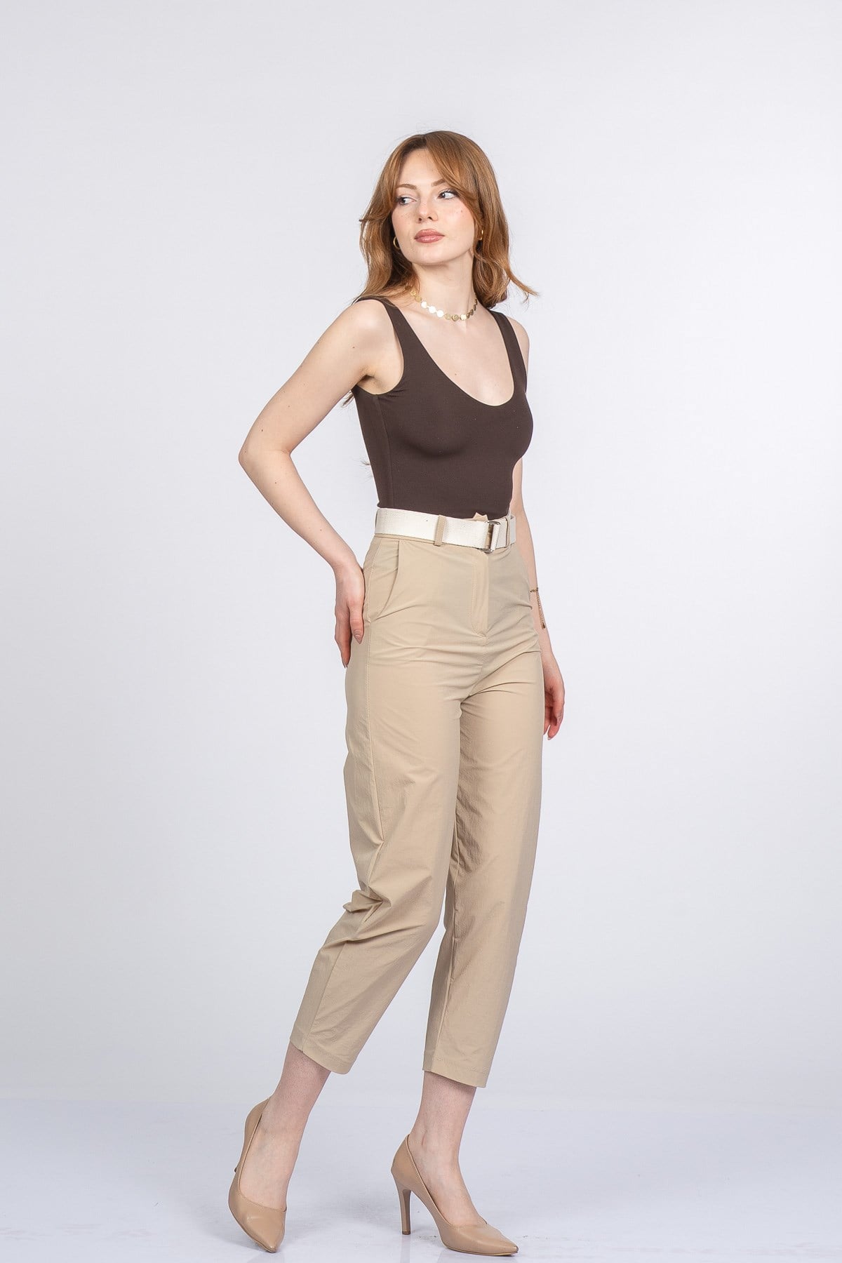 PIPER KEMERLİ PANTOLON - BEJ