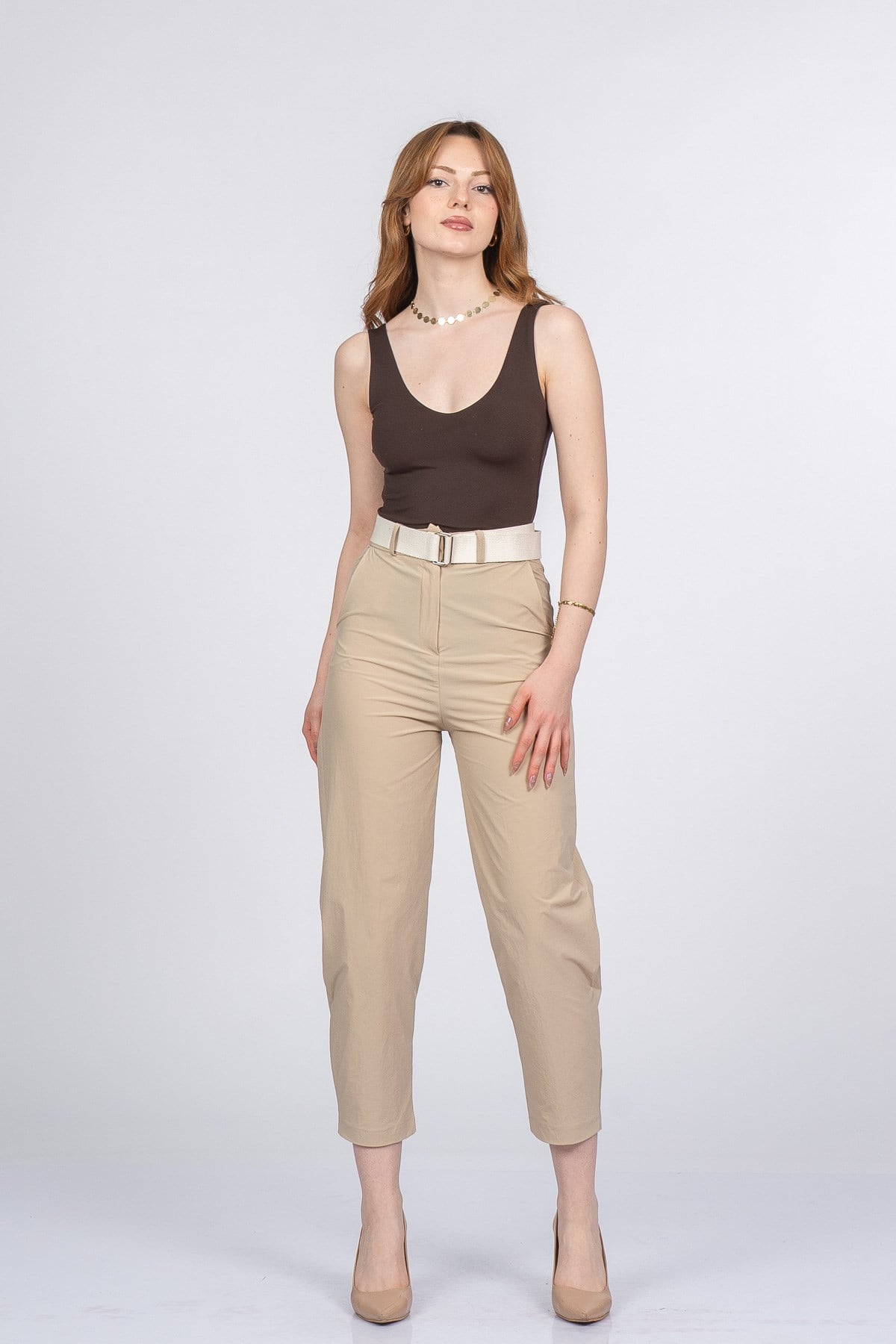 PIPER KEMERLİ PANTOLON - BEJ