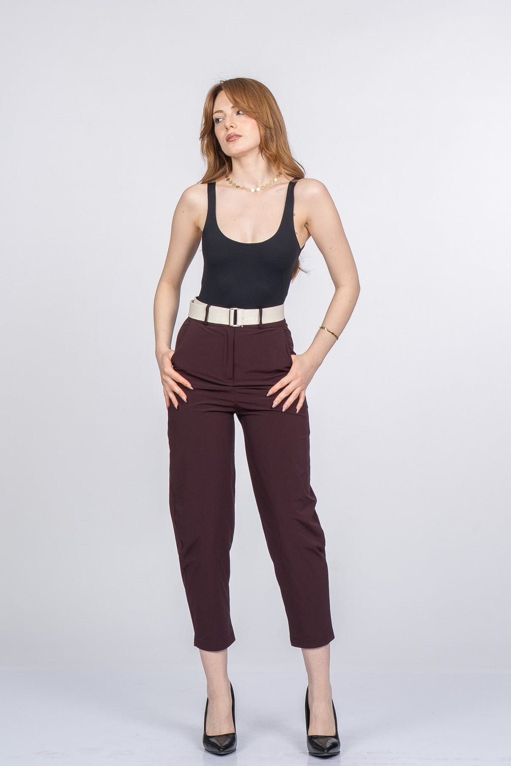 PIPER KEMERLİ PANTOLON - BORDO