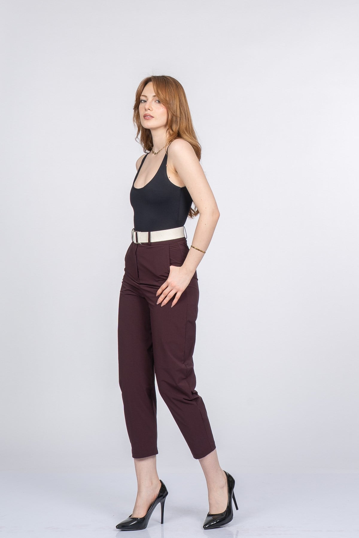 PIPER KEMERLİ PANTOLON - BORDO