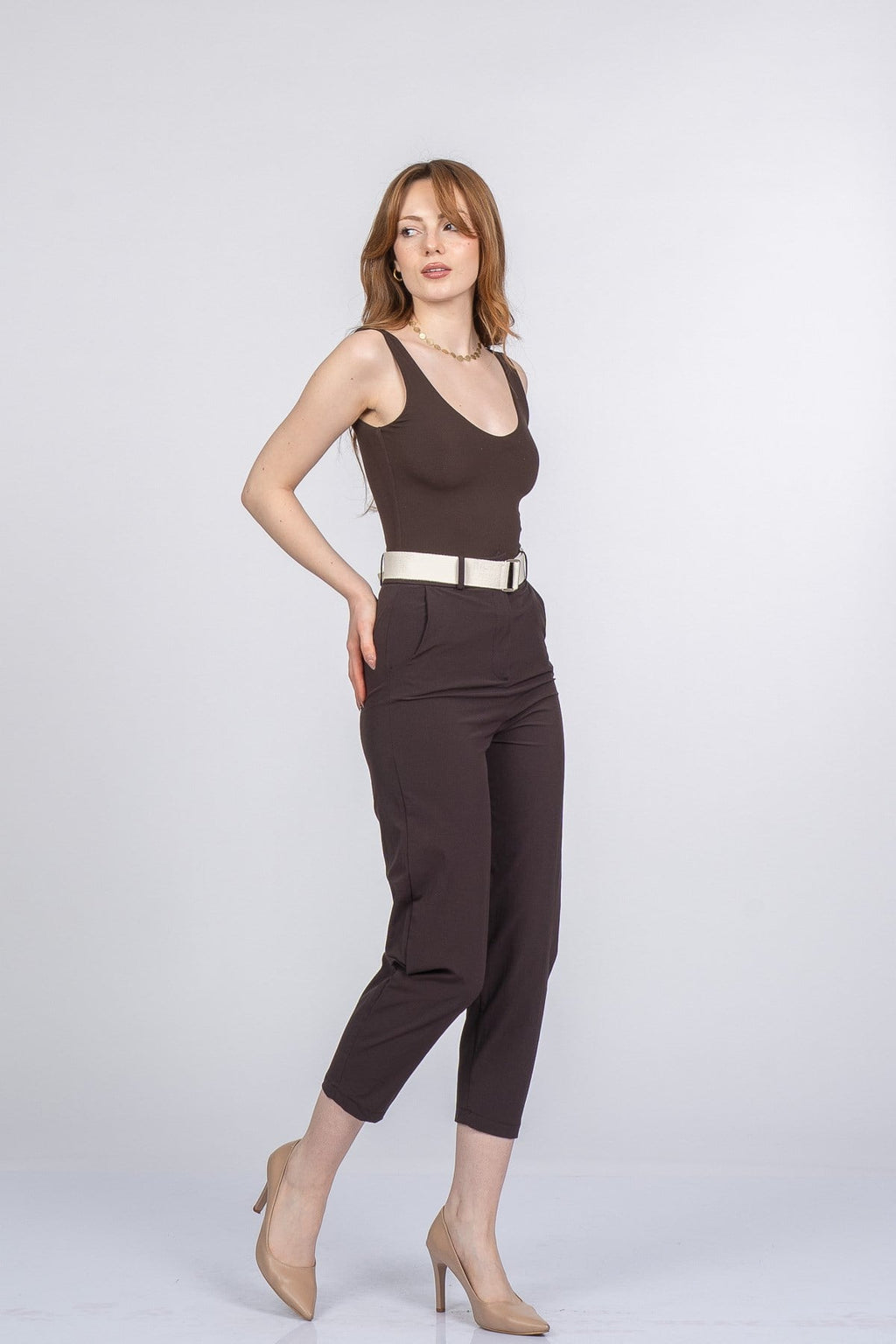 PIPER KEMERLİ PANTOLON - KAHVE