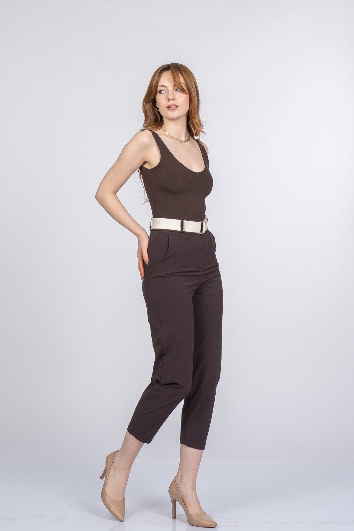 PIPER KEMERLİ PANTOLON - KAHVE