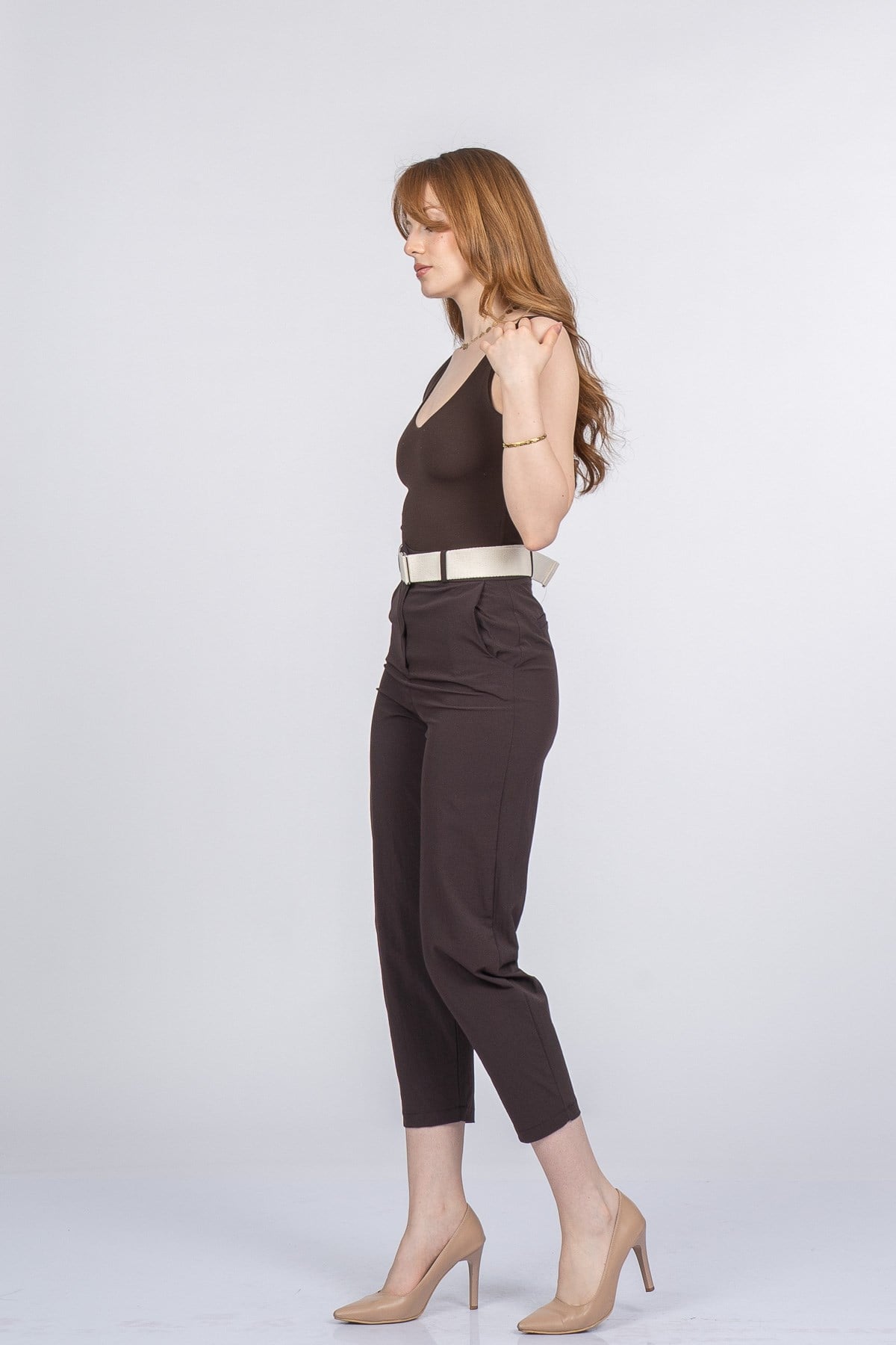 PIPER KEMERLİ PANTOLON - KAHVE