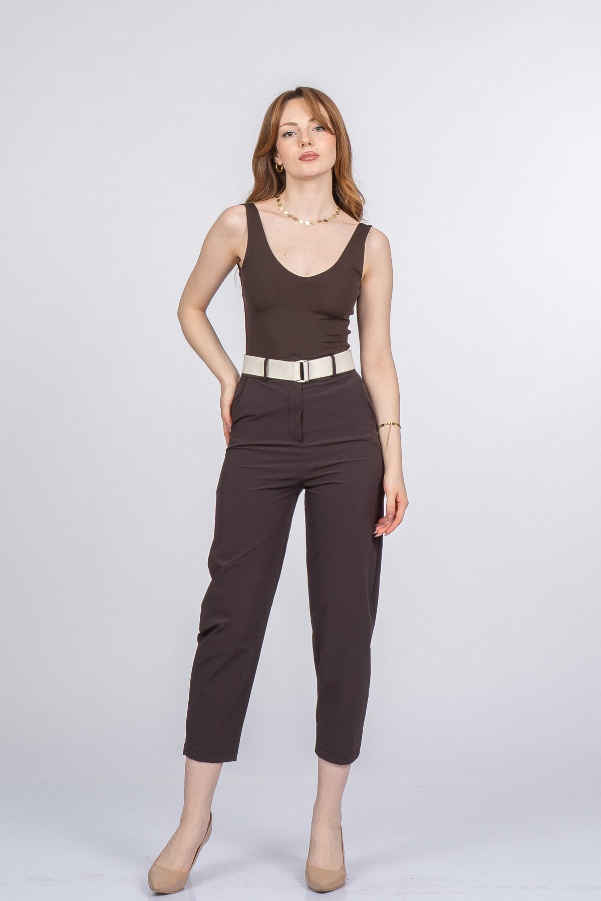 PIPER KEMERLİ PANTOLON - KAHVE