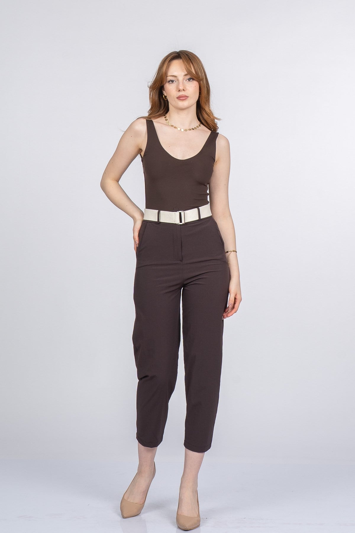 PIPER KEMERLİ PANTOLON - KAHVE