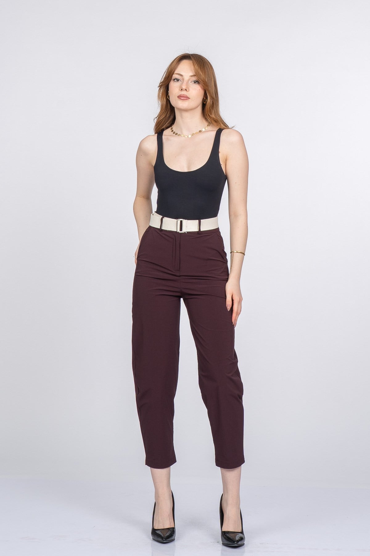 PIPER KEMERLİ PANTOLON - BORDO
