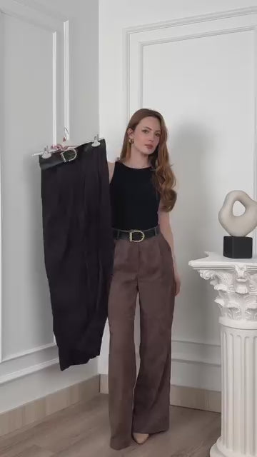 ULIES KADİFE KEMERLİ PANTOLON - SİYAH