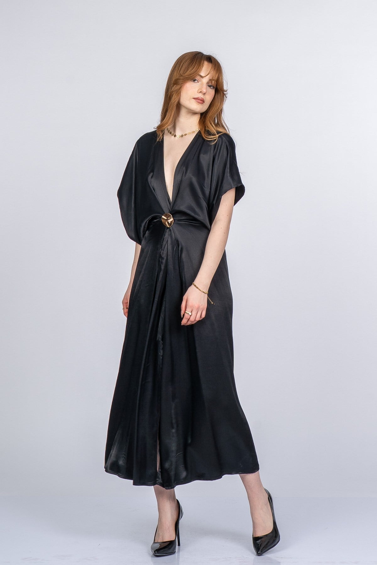 PRINCES SATEN OVERSIZE ELBİSE - SIYAH
