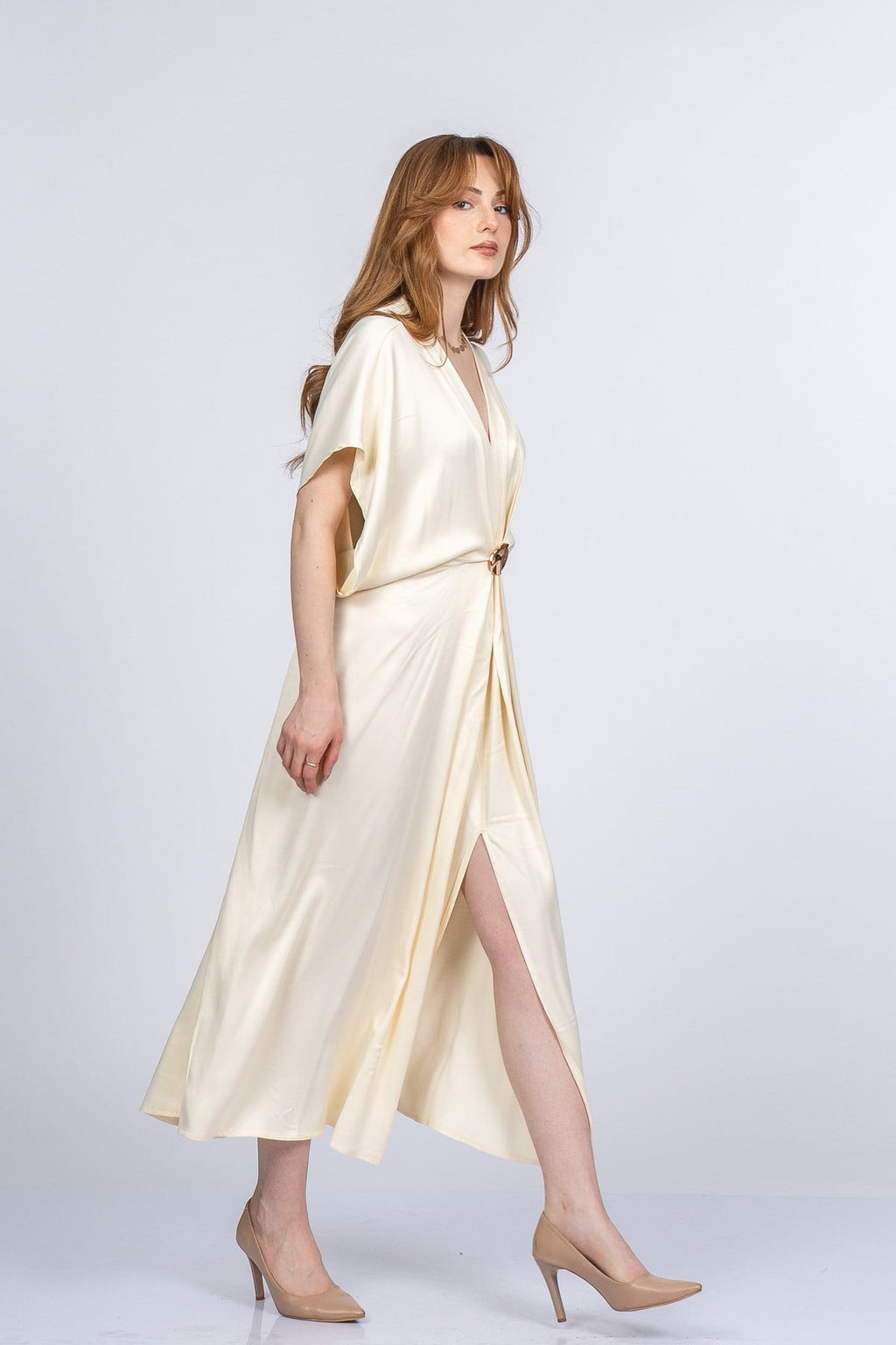 PRINCES SATEN OVERSIZE ELBİSE - KREM