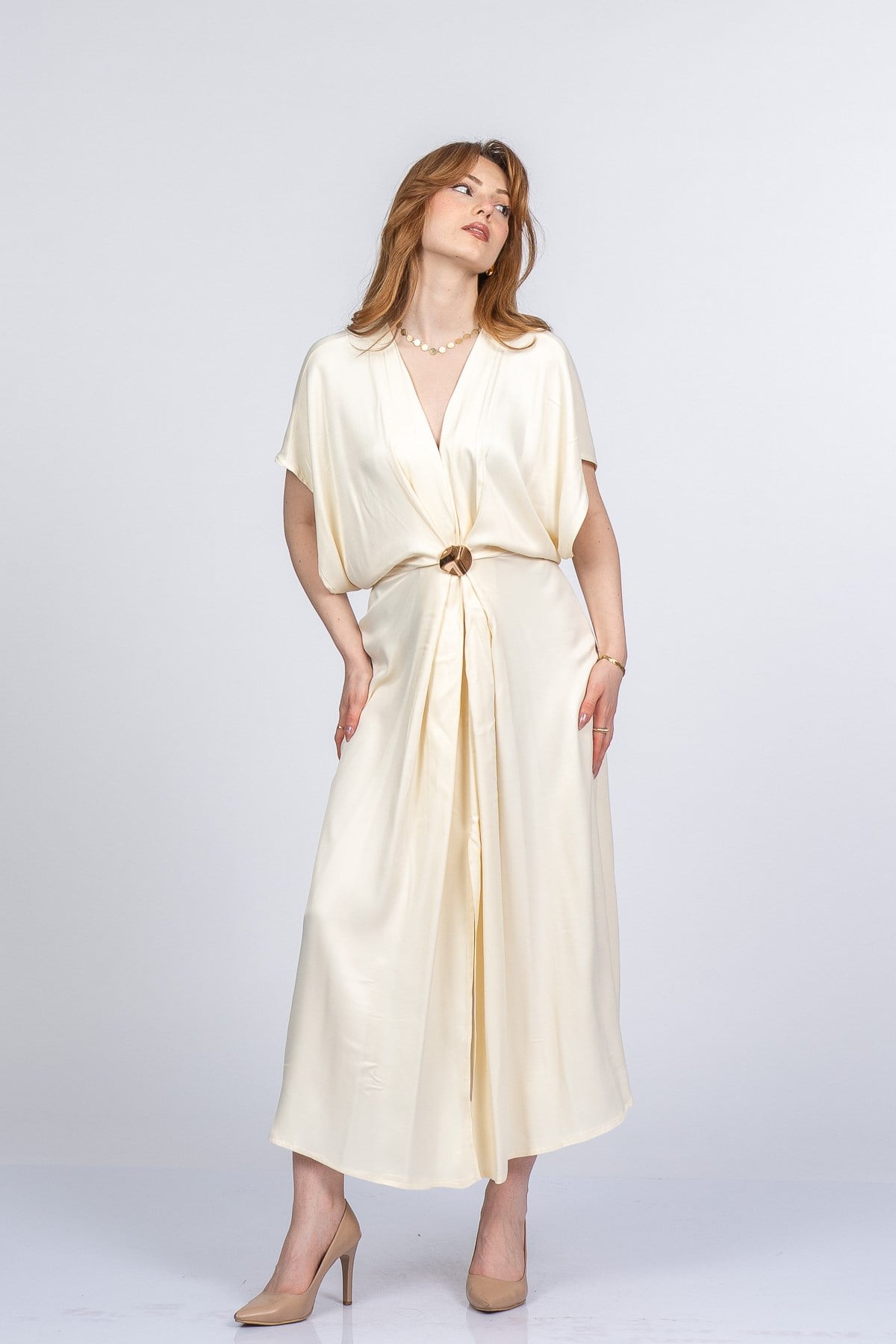 PRINCES SATEN OVERSIZE ELBİSE - KREM