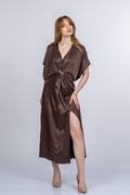 PRINCES SATEN OVERSIZE ELBİSE - KAHVE