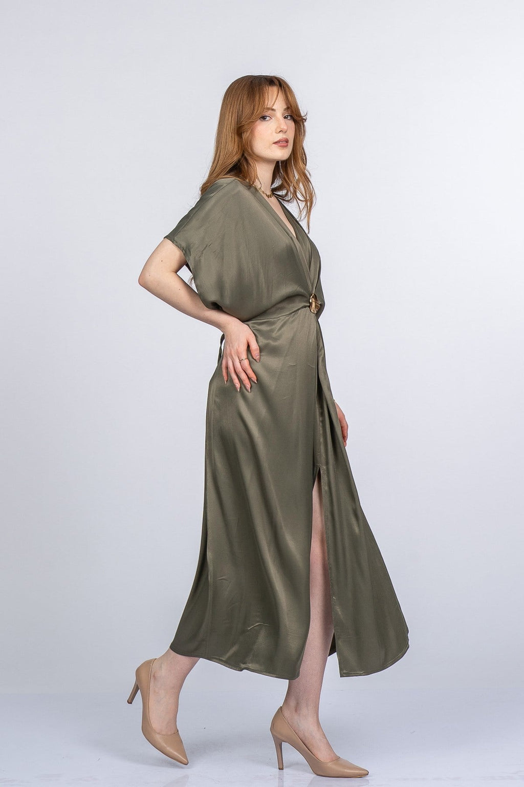 PRINCES SATEN OVERSIZE ELBİSE - HAKİ