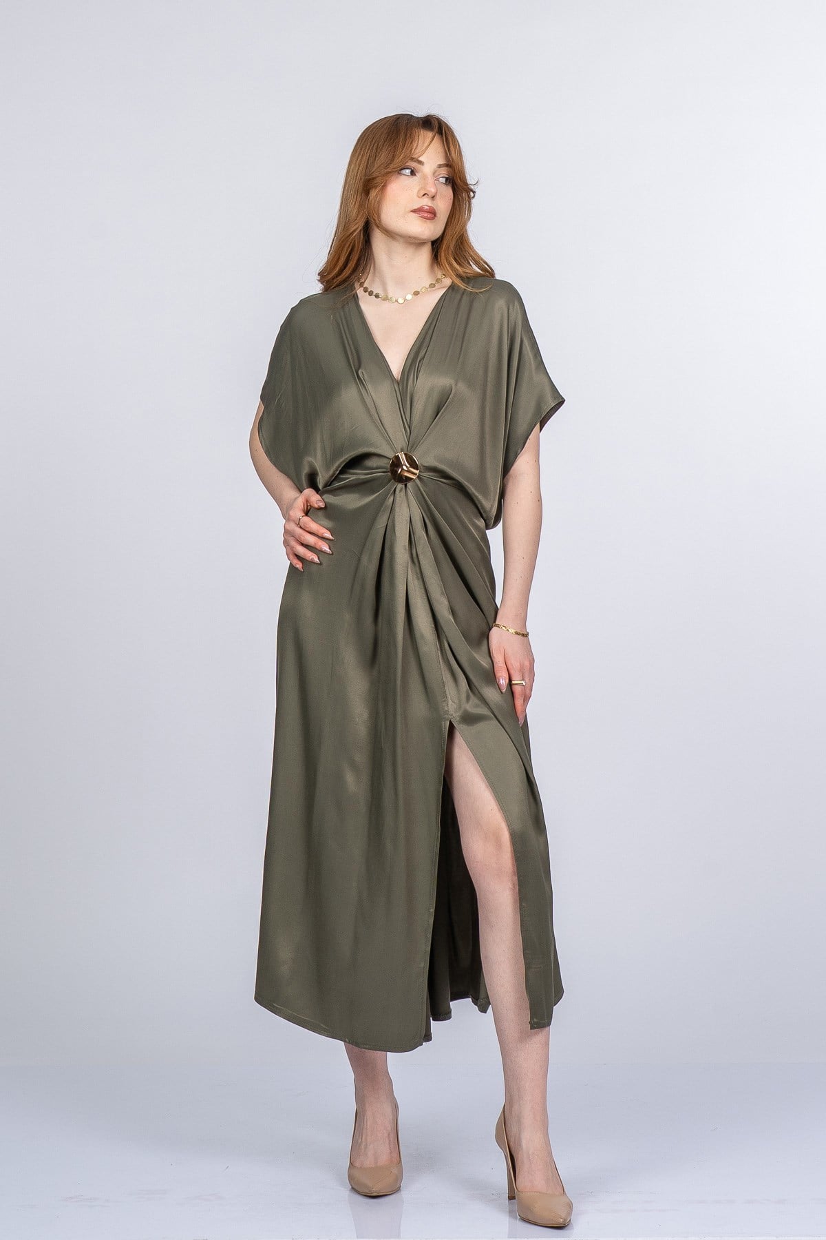 PRINCES SATEN OVERSIZE ELBİSE - HAKİ