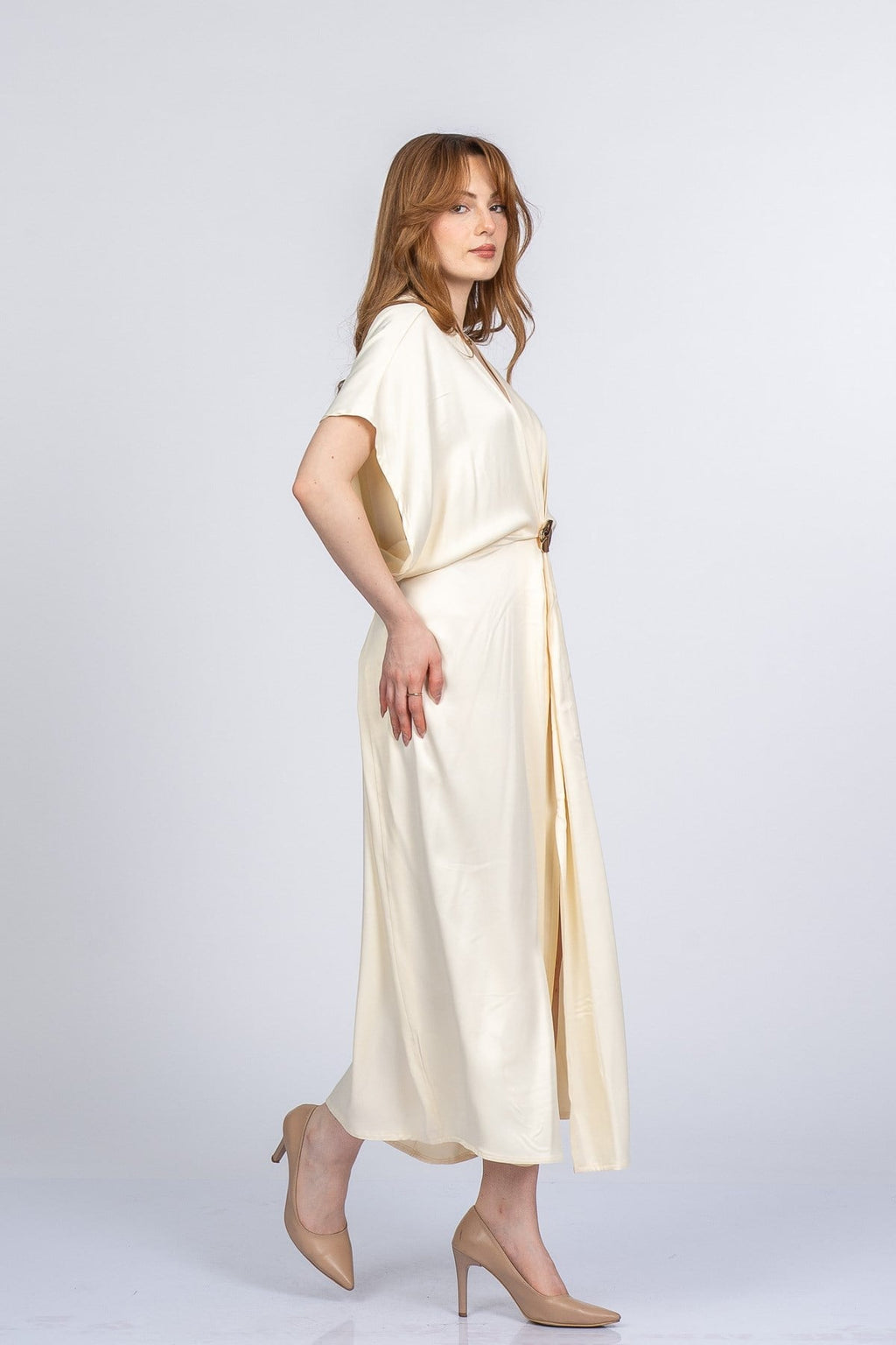 PRINCES SATEN OVERSIZE ELBİSE - KREM