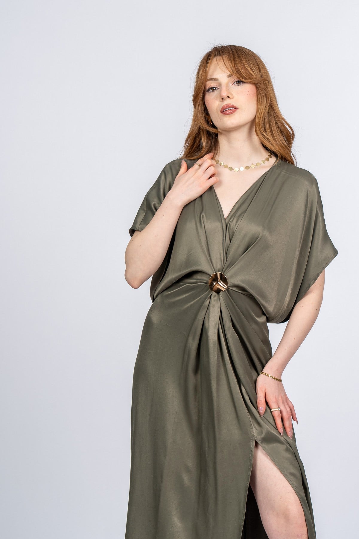 PRINCES SATEN OVERSIZE ELBİSE - HAKİ