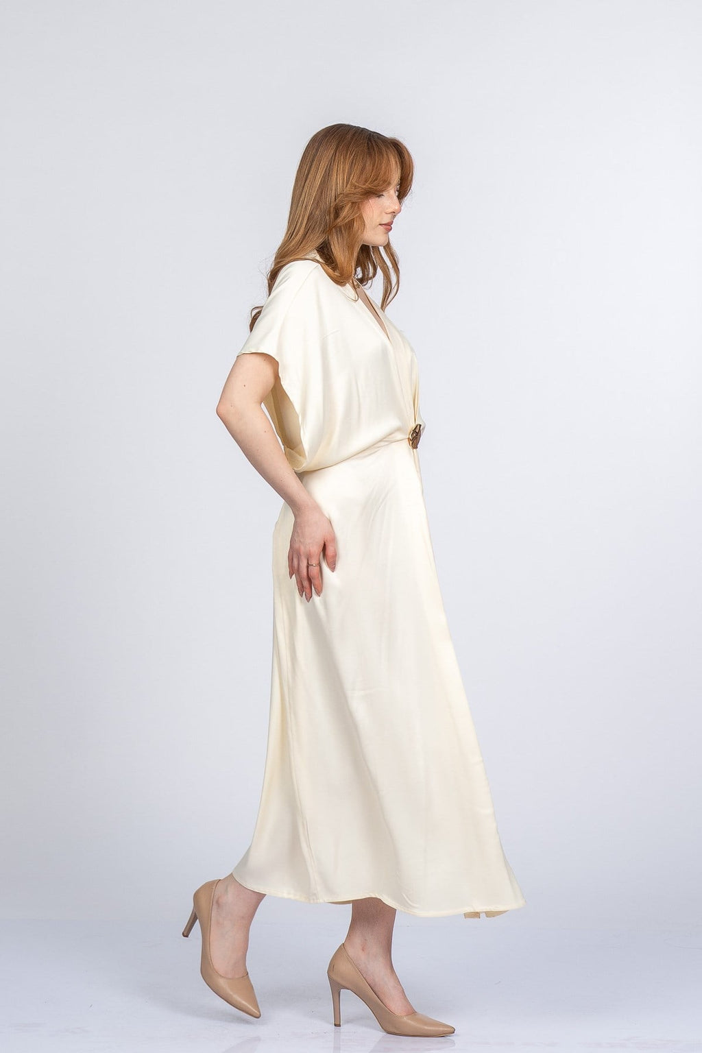 PRINCES SATEN OVERSIZE ELBİSE - KREM