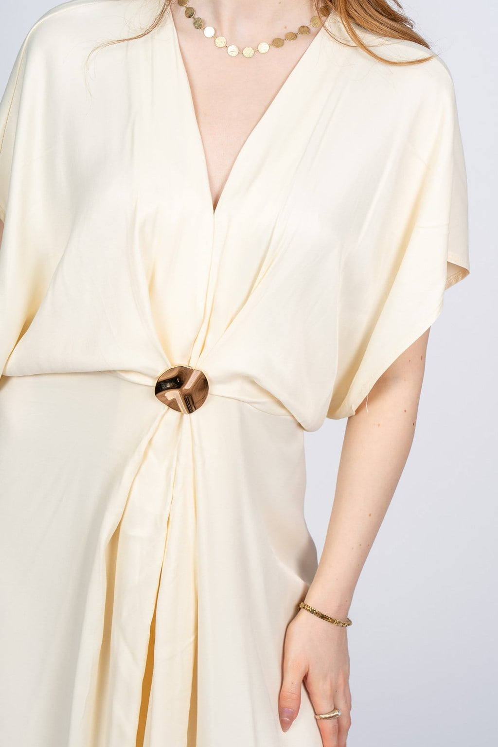 PRINCES SATEN OVERSIZE ELBİSE - KREM