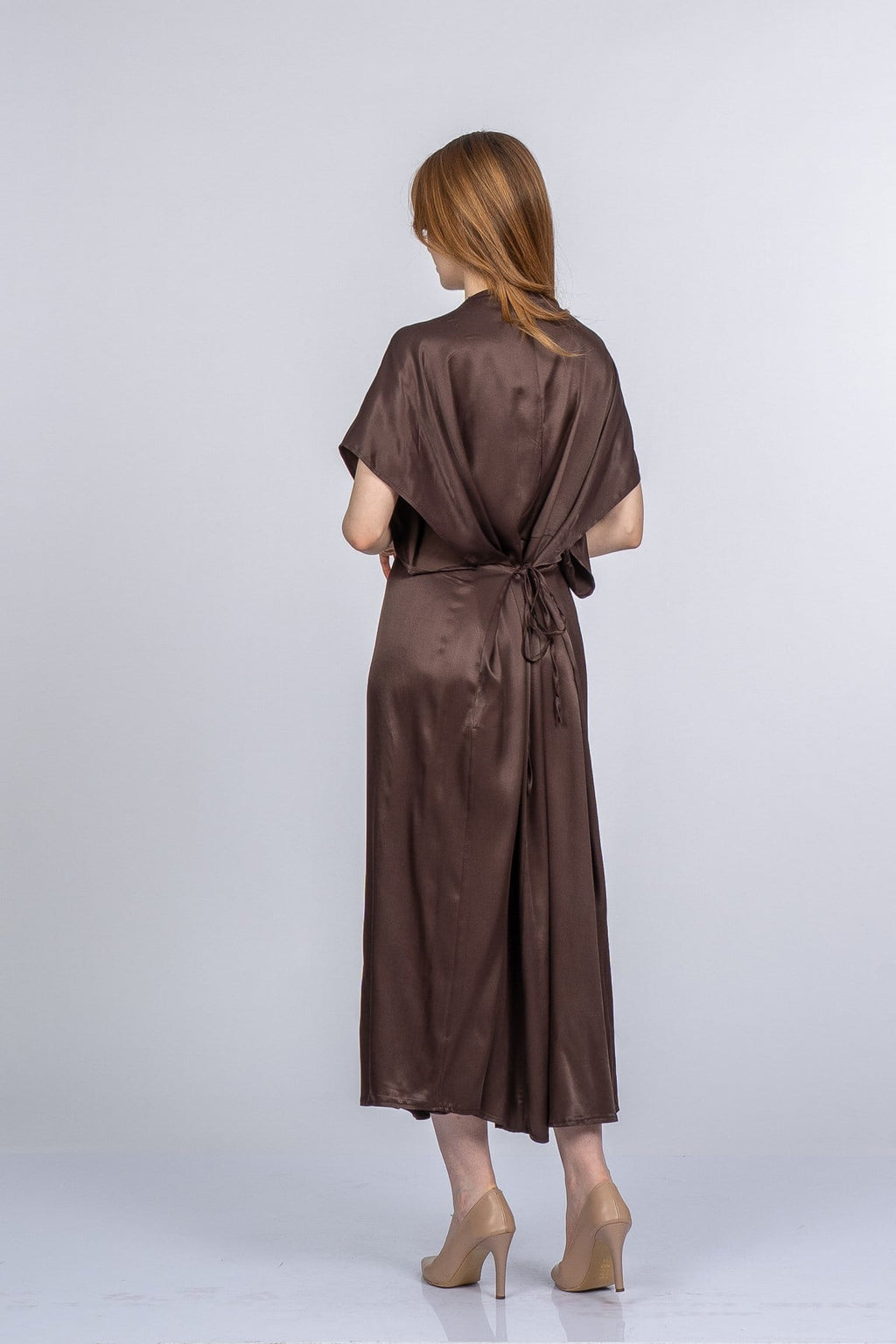 PRINCES SATEN OVERSIZE ELBİSE - KAHVE