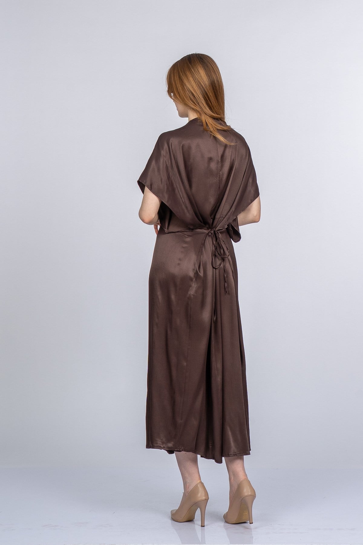 PRINCES SATEN OVERSIZE ELBİSE - KAHVE