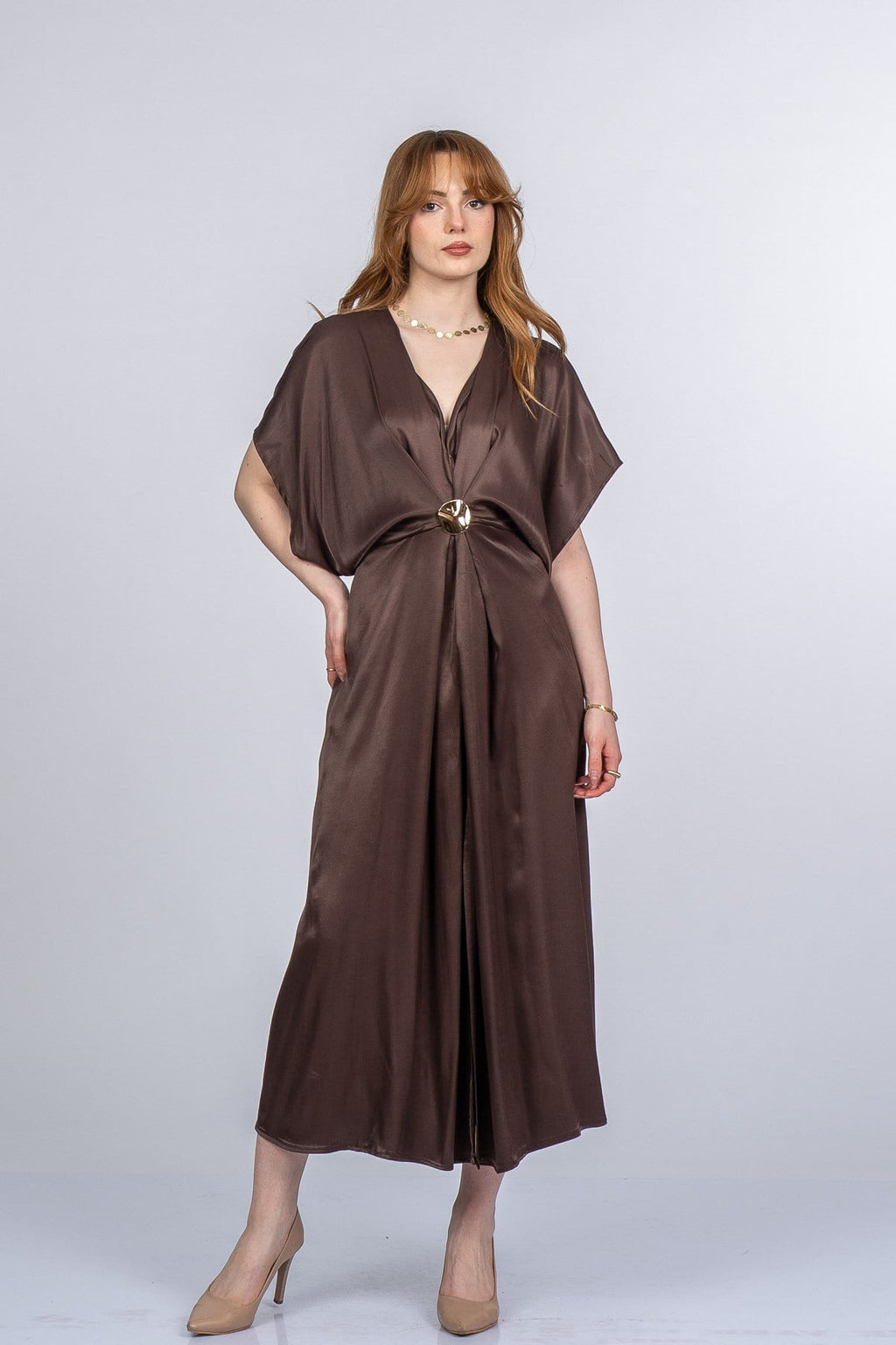 PRINCES SATEN OVERSIZE ELBİSE - KAHVE