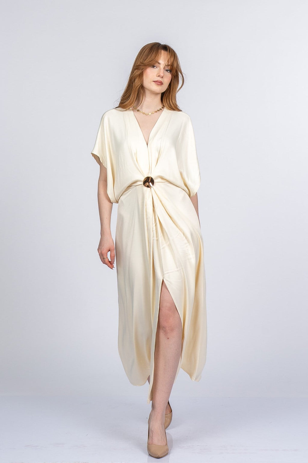 PRINCES SATEN OVERSIZE ELBİSE - KREM