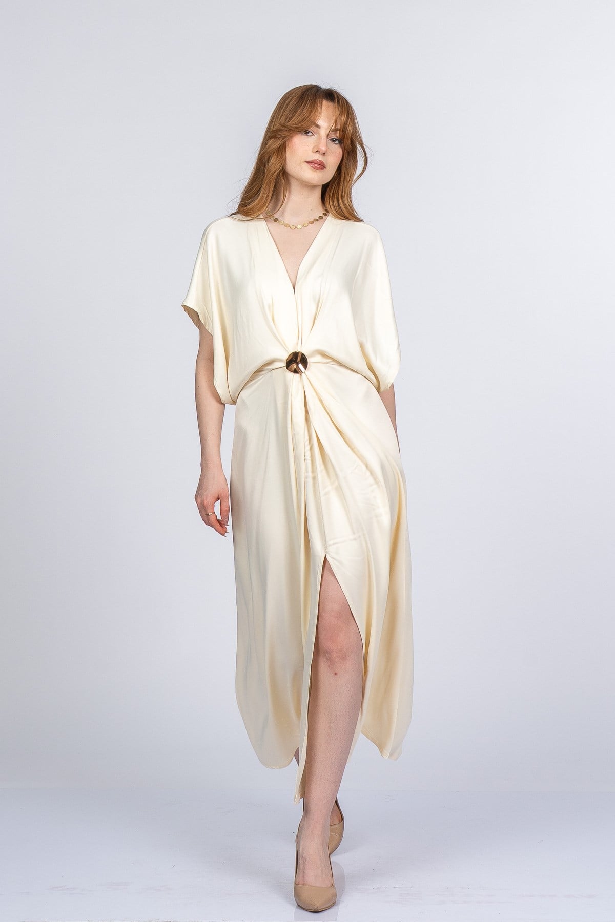 PRINCES SATEN OVERSIZE ELBİSE - KREM