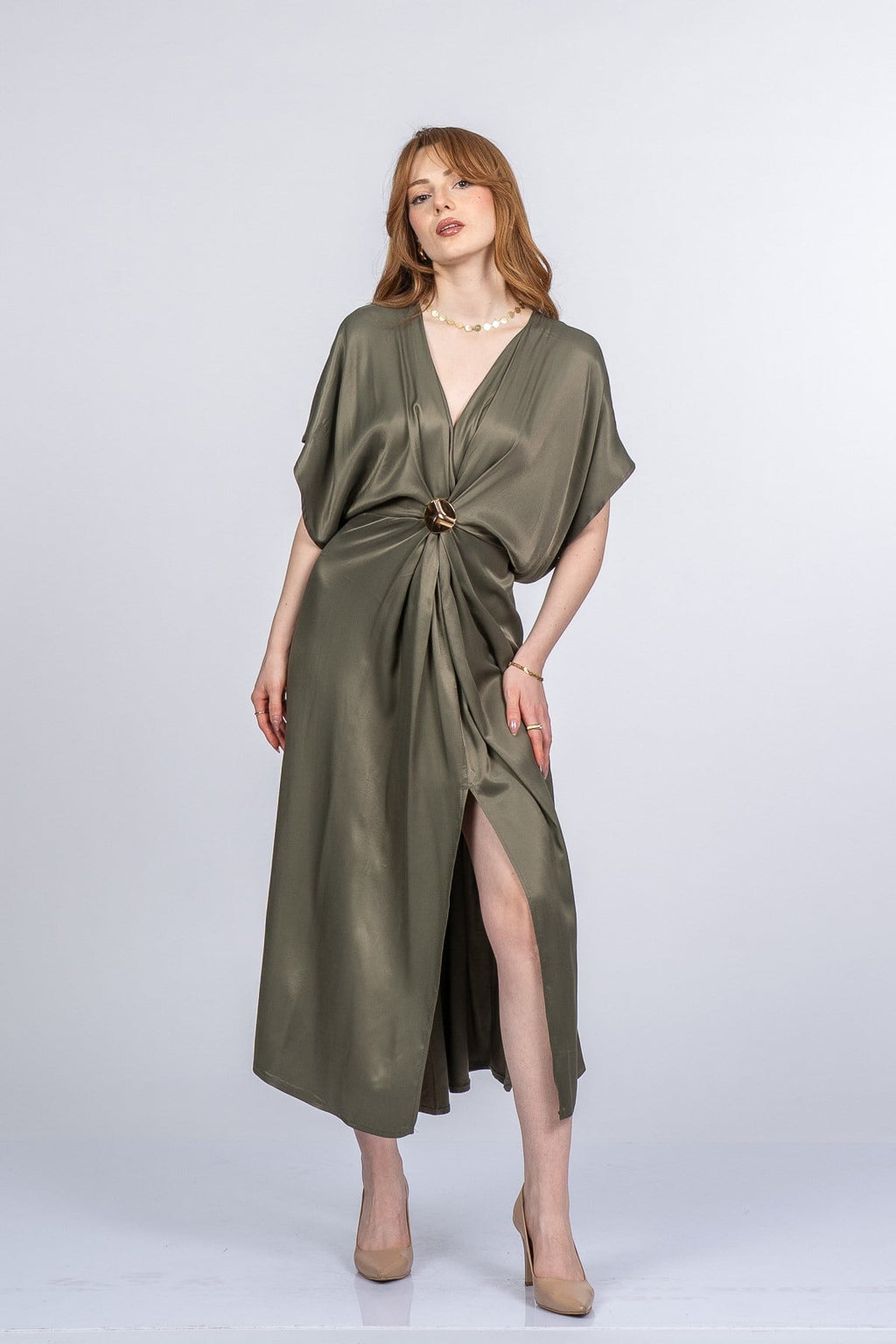 PRINCES SATEN OVERSIZE ELBİSE - HAKİ