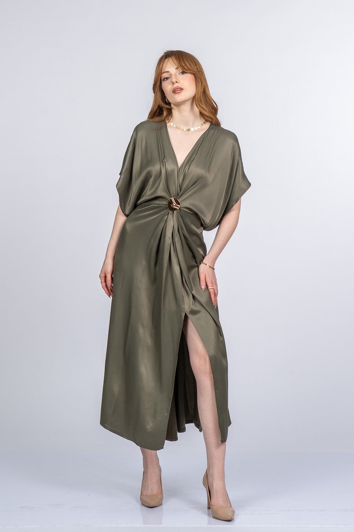 PRINCES SATEN OVERSIZE ELBİSE - HAKİ