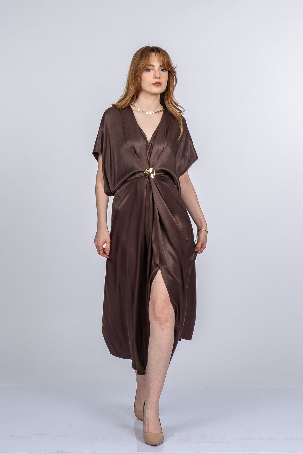 PRINCES SATEN OVERSIZE ELBİSE - KAHVE