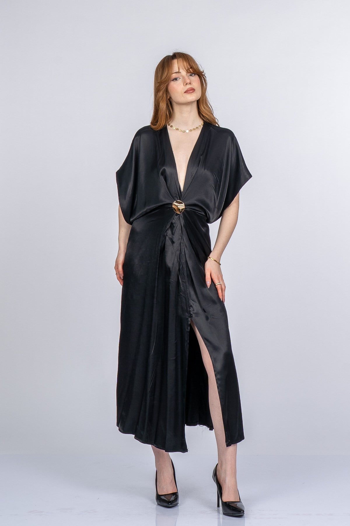 PRINCES SATEN OVERSIZE ELBİSE - SIYAH