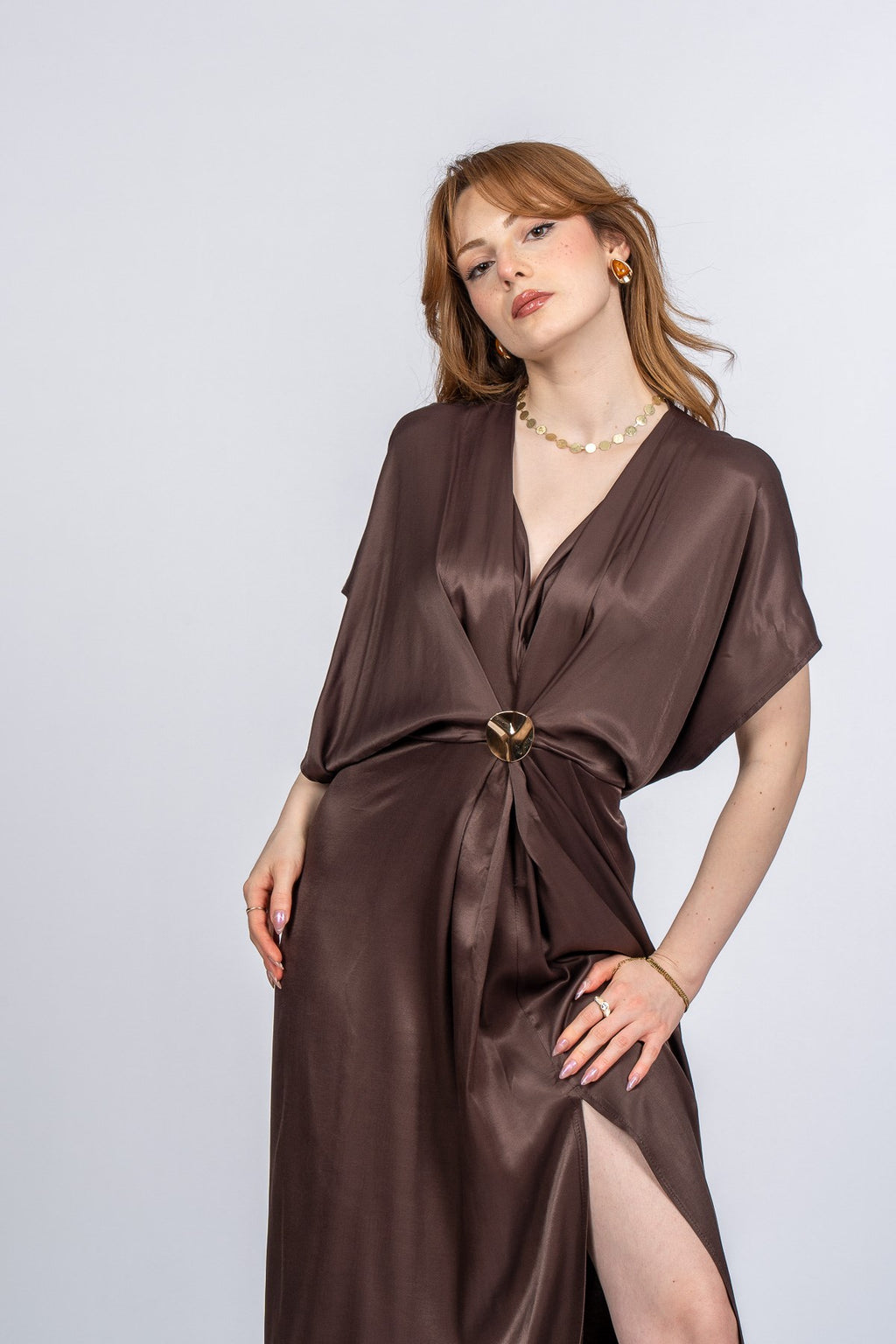 PRINCES SATEN OVERSIZE ELBİSE - KAHVE