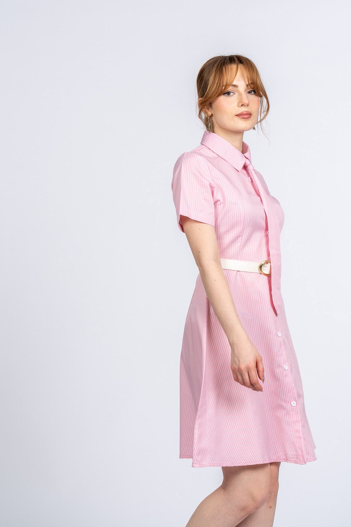 PRISCILLA ÇİZGİLİ ELBİSE - PEMBE
