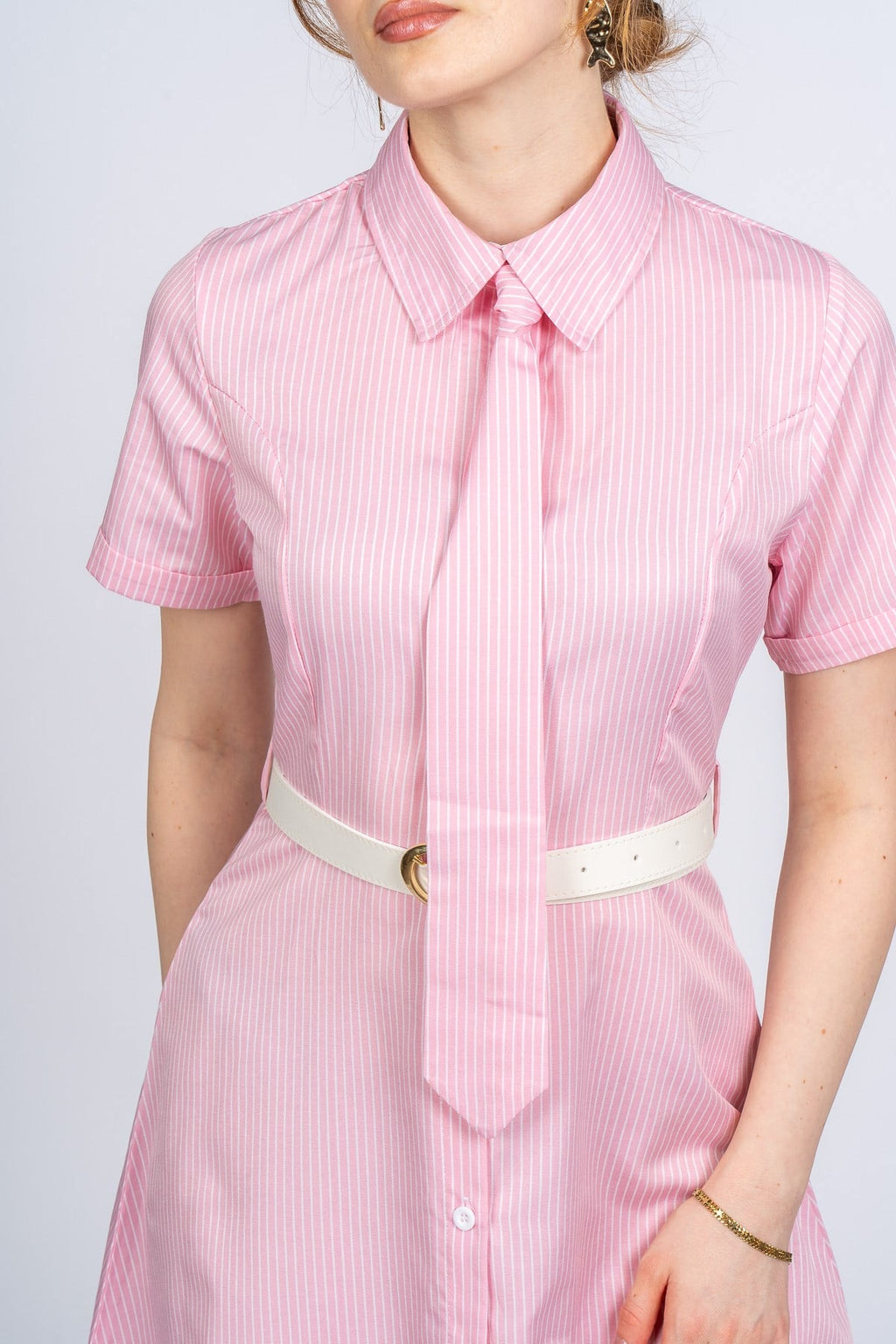 PRISCILLA ÇİZGİLİ ELBİSE - PEMBE