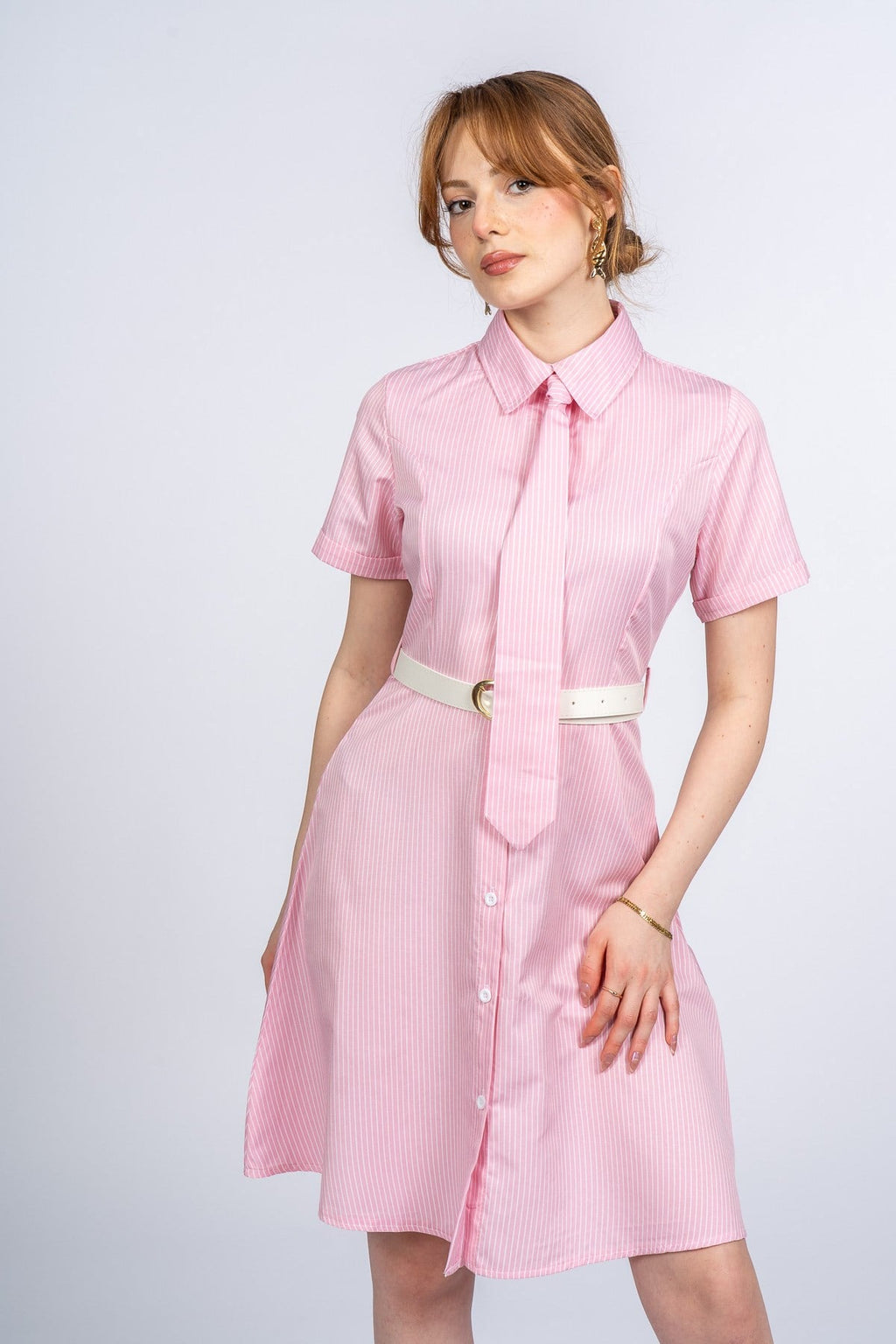 PRISCILLA ÇİZGİLİ ELBİSE - PEMBE