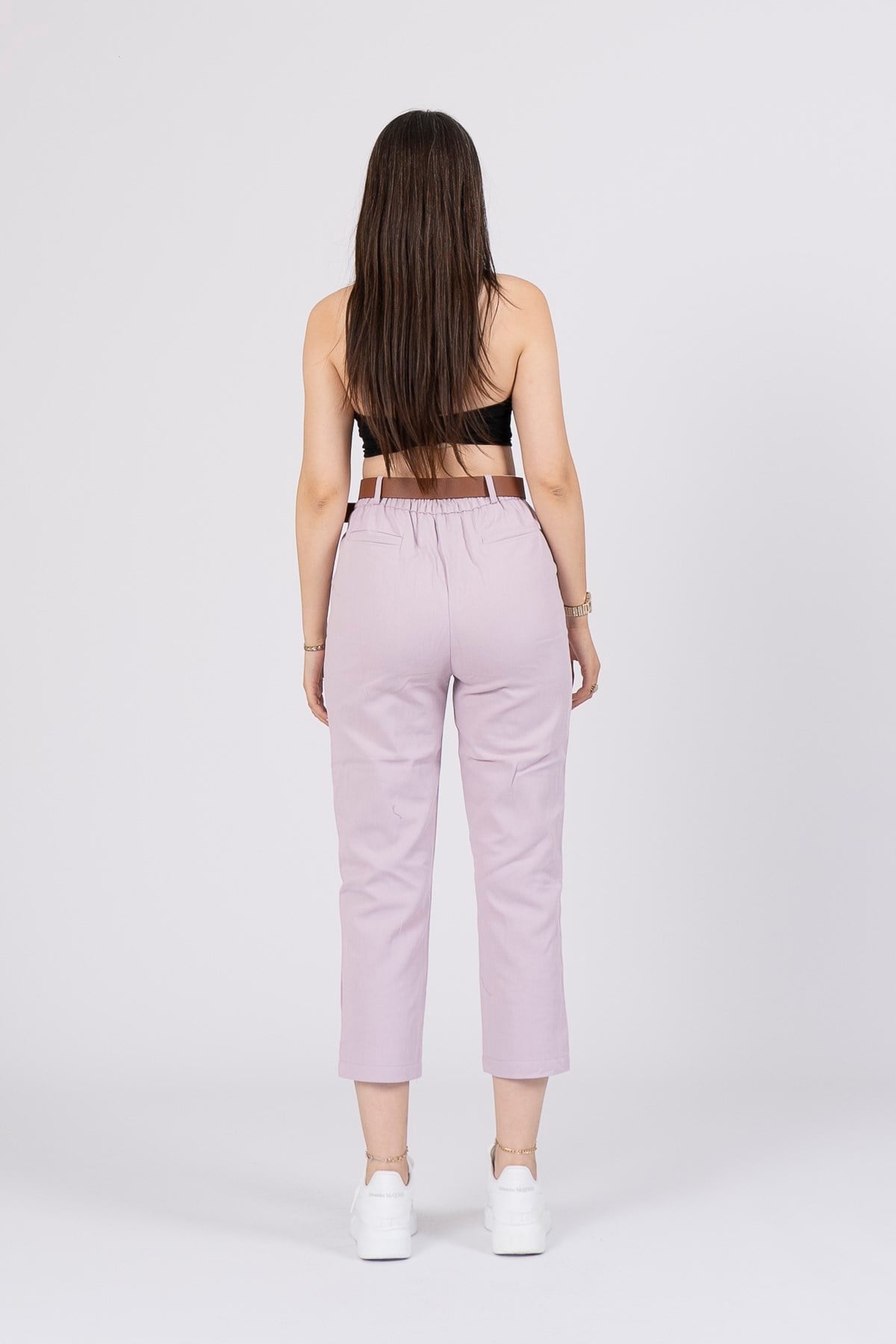 QUIN KEMERLİ KALEM PANTOLON - LİLA