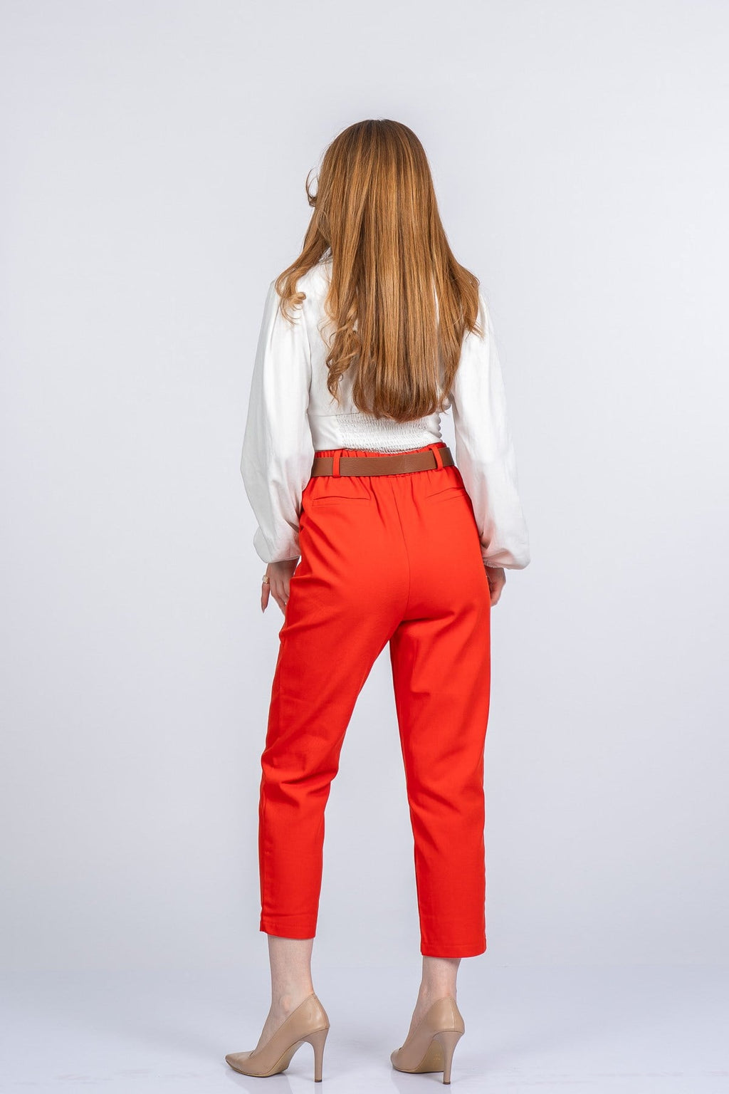 QUIN KEMERLİ KALEM PANTOLON - ORANJ
