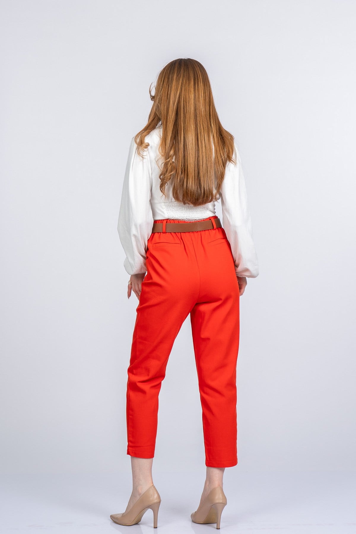 QUIN KEMERLİ KALEM PANTOLON - ORANJ
