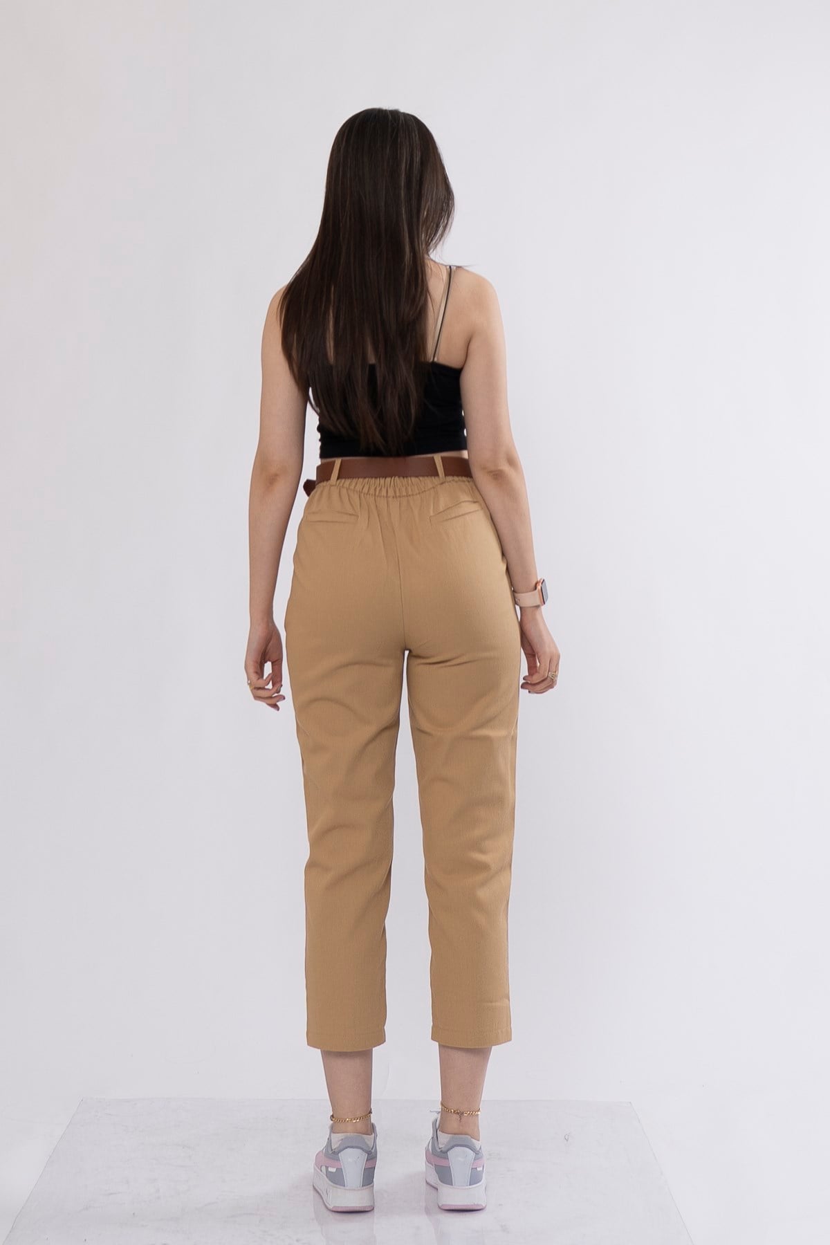 QUIN KEMERLİ KALEM PANTOLON - CAMEL