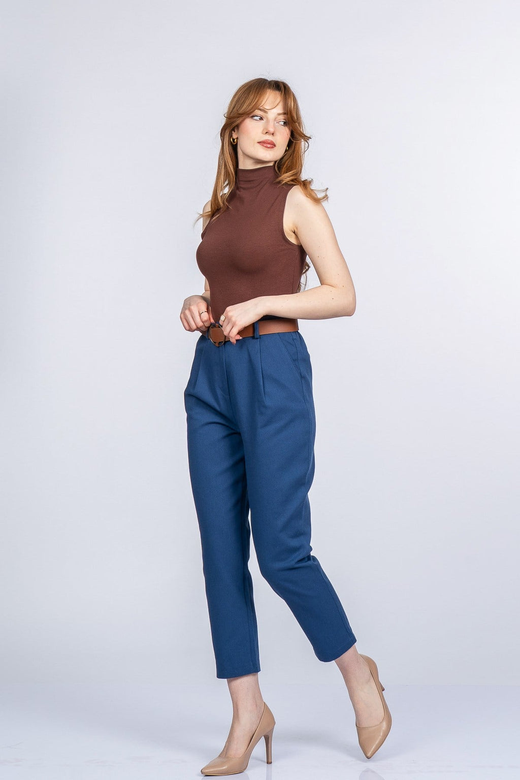 QUIN KEMERLİ KALEM PANTOLON - İNDİGO