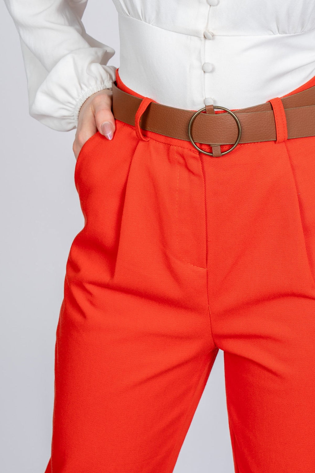 QUIN KEMERLİ KALEM PANTOLON - ORANJ