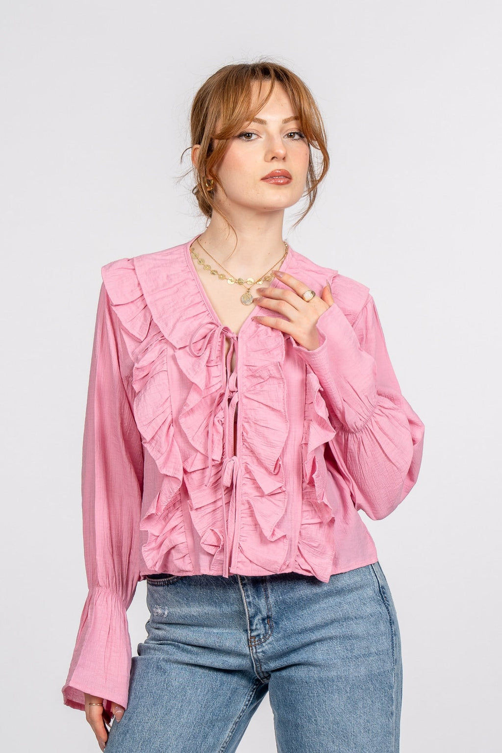 RAYNA FIRFIRLI GÖMLEK - PEMBE